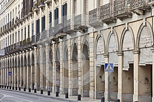 Picturesque classic buildings. Les Voltes. La Bisbal, Girona. Catalonia, Spain