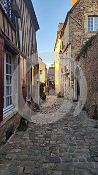 picturesque cobbled alley of the old town of Le Mans in France