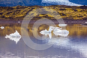 Picturesque cold lake formed by glacier meltwater