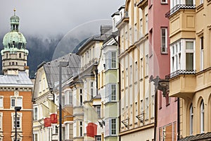 Picturesque colored buildings in Innsbruck city center. Altstadt. Austria