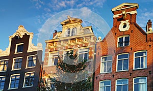 Picturesque and colorful gables in Amsterdam the Netherlands