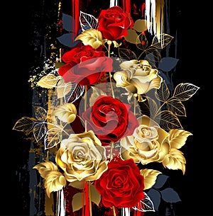 Picturesque composition with golden roses