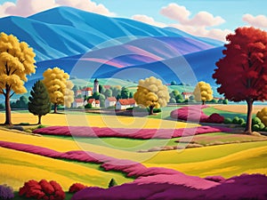 A picturesque countryside, where colors unite to create a breathtaking symphony