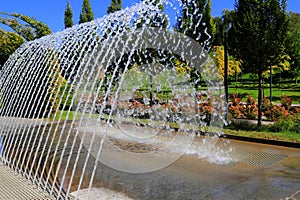 Picturesque dancing fountain Fountain show, creative water design Sofiivka. Uman, Ukraine