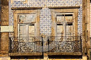 Picturesque dilapidated balconies.Porto. Portugal