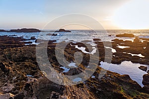 Picturesque evening on the Atlantic Ocean in the area of Essaouira in Morocco in the summer