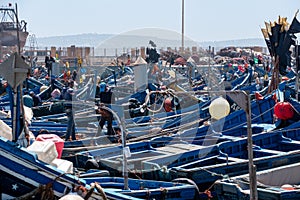 Picturesque fisher boats at the harbor of Essaouira in Morocco photo