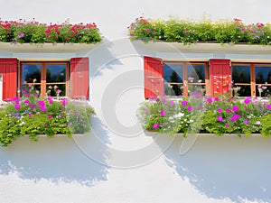 Picturesque Floral Window Displays in Traditional Mountain Homes.