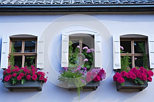 Picturesque Floral Window Displays in Traditional Mountain Homes.