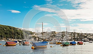 Picturesque Fowey harbour with moored boats