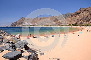 Picturesque gorgeous view on Teresitas beach on Tenerife island