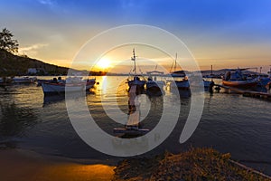 Picturesque harbor at sunset
