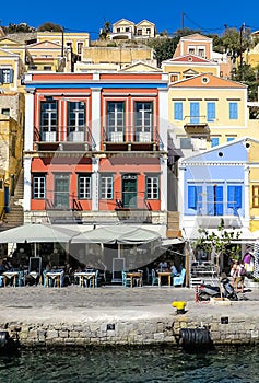 Picturesque harbor of Symi town, Greek island