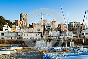 Picturesque houses of Catalan town at mediterranean coast