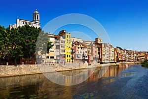 Picturesque houses on river bank of Onyar. Girona