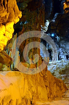 Picturesque Ispingoli cave karst is illuminated for tourists Sardinia