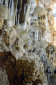 Picturesque Ispingoli cave karst is illuminated for tourists Sardinia