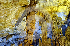 Picturesque Ispingoli cave karst is illuminated for tourists Sardinia