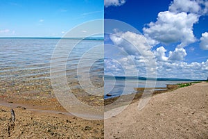 Picturesque lake shore in sunny weather. To attract tourists for outdoor recreation