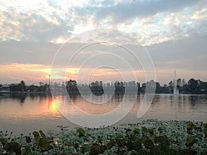 Picturesque lake at sunset