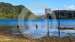 Picturesque Lake Tikitapu or the Blue Lake in the Rotorua region, New Zealand