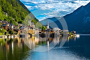 Picturesque Lakeside Town Hallstatt At Lake Hallstaetter See In Austria