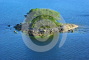 Picturesque landscape with island.