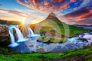 Picturesque landscape with Kirkjufellsfoss photo