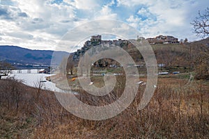 Picturesque landscape on Lake Turano with Castel di Tora