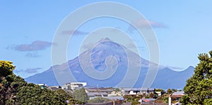 Picturesque landscape panorama, Taranaki volcano over New Plymouth