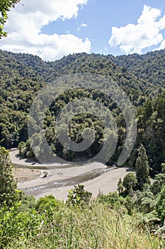 Picturesque landscape with river twist between forest