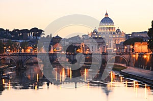 Picturesque landscape of St. Peters Basilica over Tiber in Rome, Italy