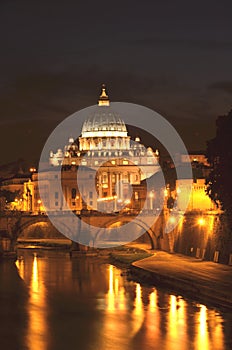 Picturesque landscape of St. Peters Basilica over Tiber in Rome, Italy