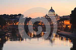 Picturesque landscape of St. Peters Basilica over Tiber in Rome, Italy