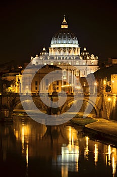 Picturesque landscape of St. Peters Basilica over Tiber in Rome, Italy