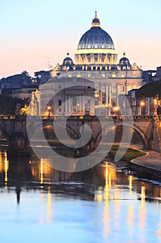 Picturesque landscape of St. Peters Basilica over Tiber in Rome, Italy