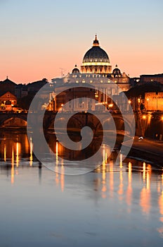 Picturesque landscape of St. Peters Basilica over Tiber in Rome, Italy