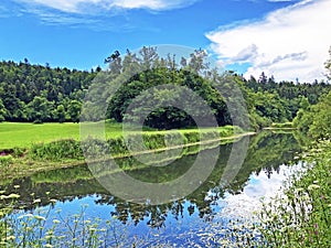 Picturesque landscape in the valley of the river Rak, Cerknica - Notranjska Regional Park, Slovenia