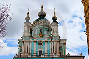 Picturesque landscape view of ancient Saint Andrew`s Church at the top of the hill.