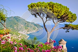 Picturesque landscape from Villa Rufolo in Ravello, Italy.