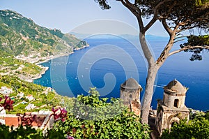 Picturesque landscape from Villa Rufolo in Ravello, Italy.