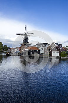 Picturesque landscape with windmill. Haarlem Holland
