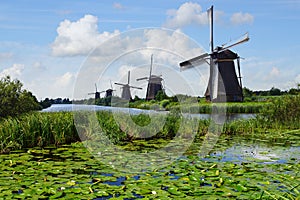 Picturesque landscape with windmills. Kinderdijk