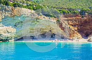 Picturesque Lefkada island coastline Porto Katsiki beach Ionian sea Greece