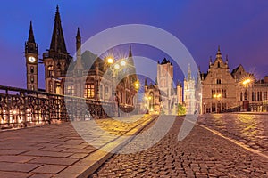 St. Michael Bridge at night in Ghent, Belgium photo