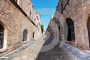 Picturesque medieval street in Rhodes Old Town.