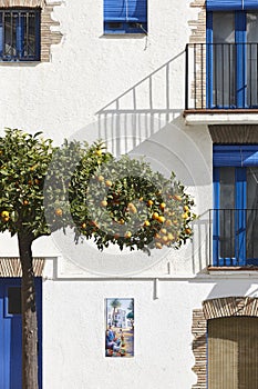 Picturesque mediterranean building facade in Cadaques. Costa Brava, Catalonia. Spain