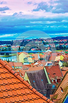 Picturesque Meissen town scenic view Elbe river valley Saxony Germany