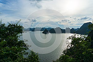 Picturesque mountain islands of Halong bay, Vietnam
