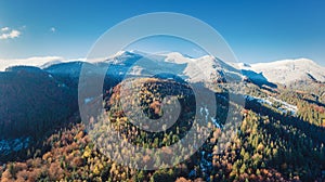 Picturesque mountain landscapes near the village of Dzembronya in Ukraine in the Carpathians mountains